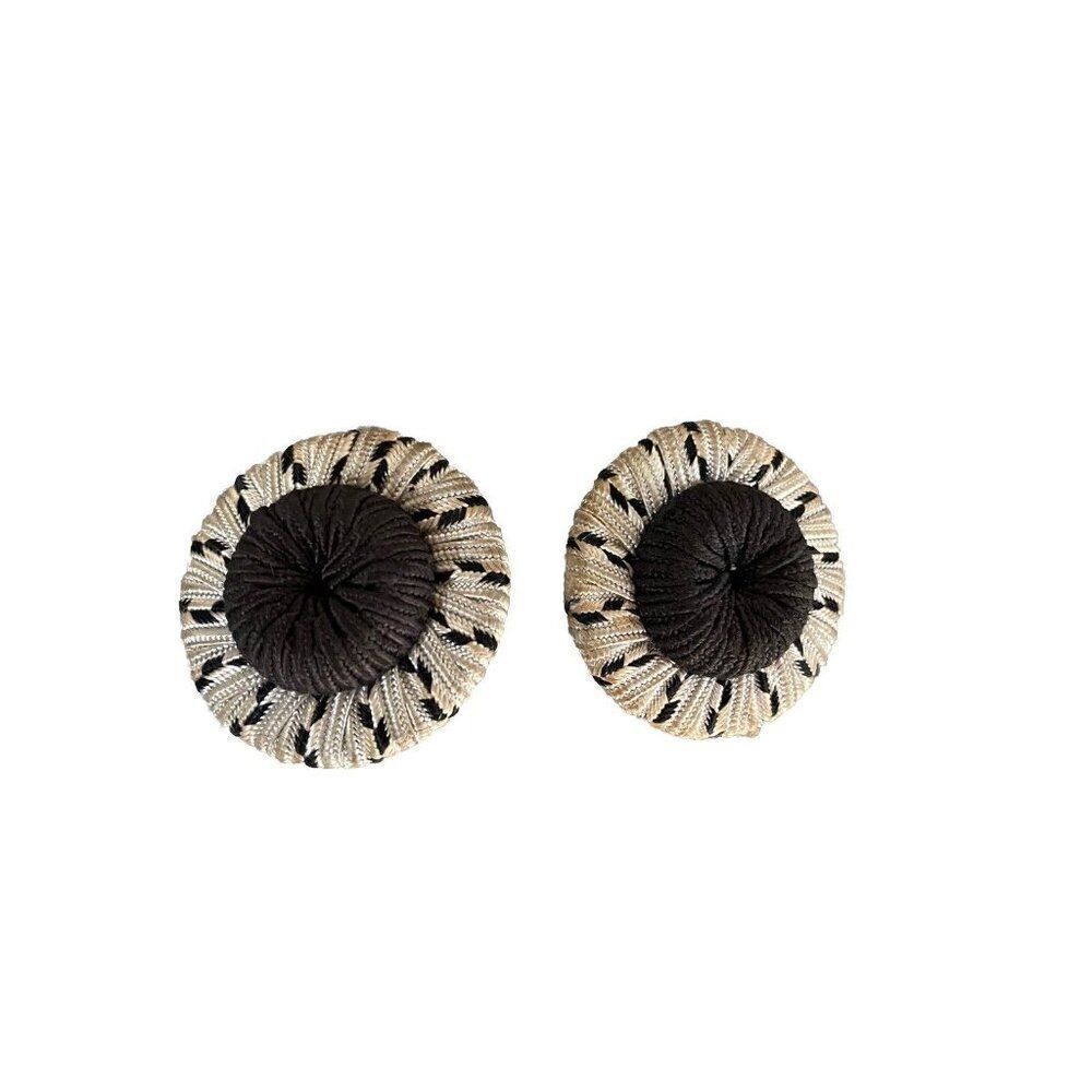 Vintage Earrings Stud 1980s Large Black White Button 80s Pierced Fabric